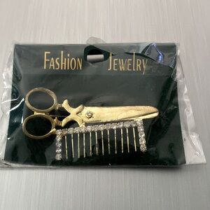 Gold tone Hairdresser bedazzled pin